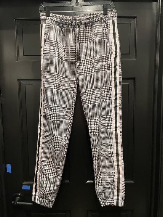 unbranded Other - Black & White Plaid Track Joggers with Side Stripes